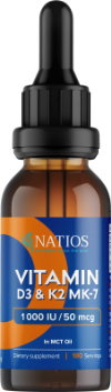 NATIOS Vegan Vitamin D3 & K2 (MK-7), 1000 IU & 50 mcg, Kapky v MCT oleji, 30 ml